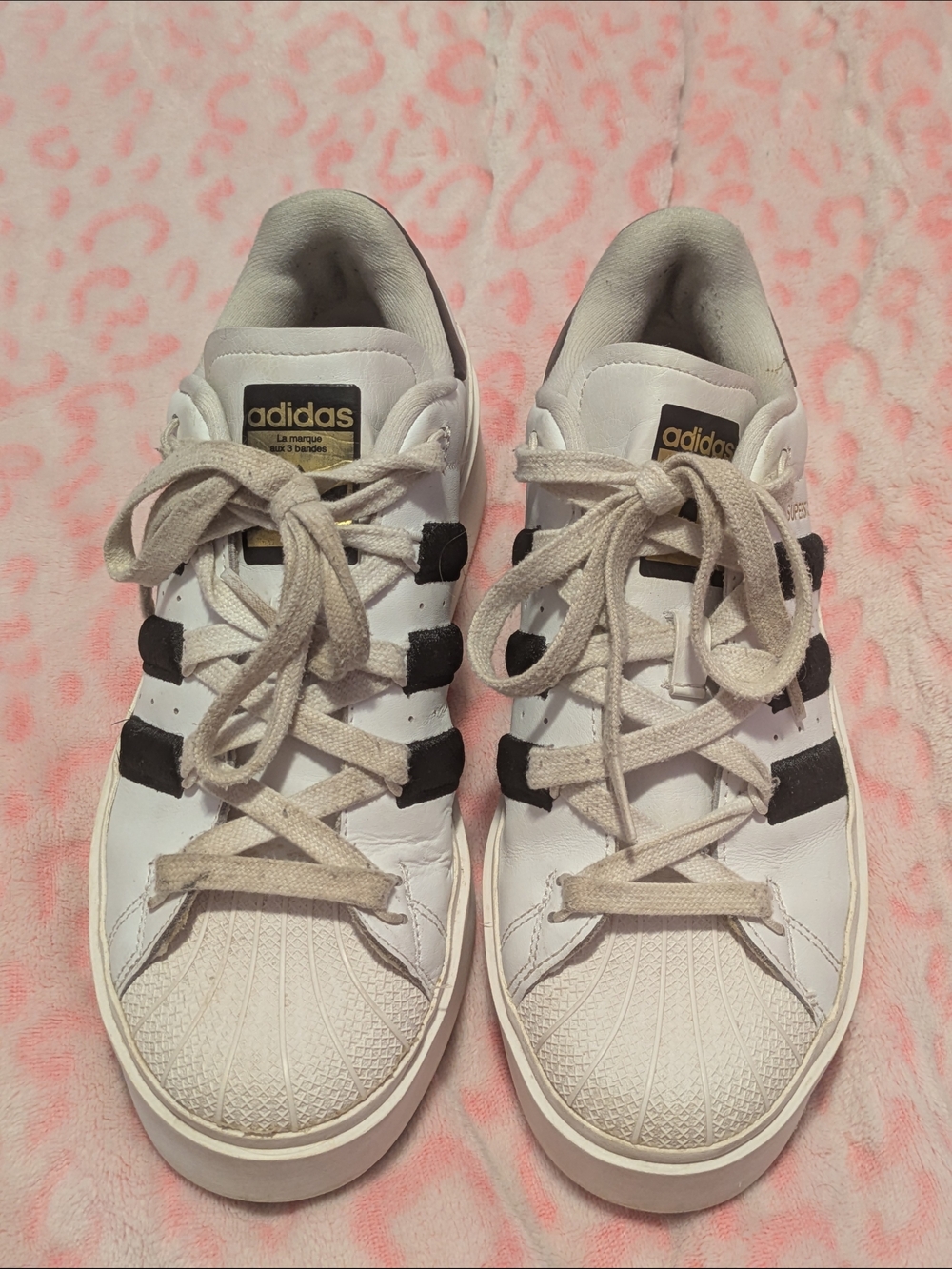 adidas White Leather Sneakers with Black Stripes 8.5